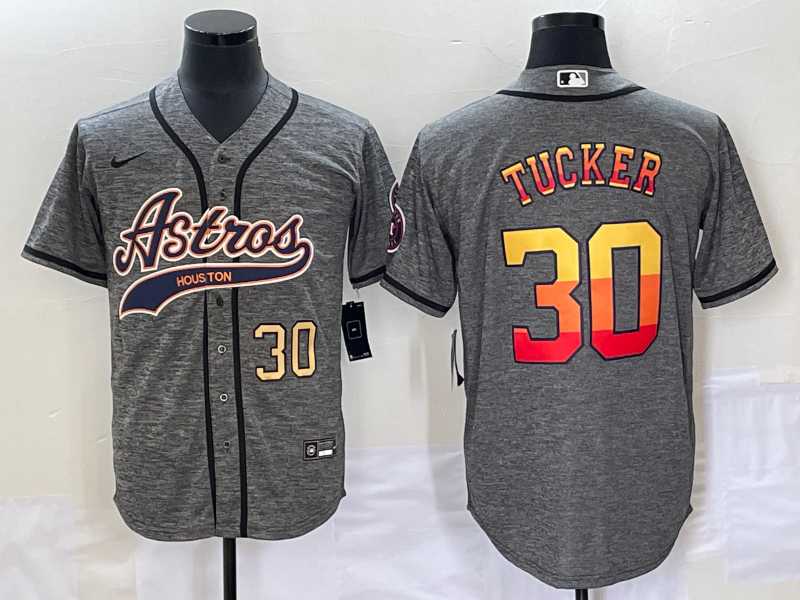 Mens Houston Astros #30 Kyle Tucker Number Grey Gridiron Cool Base Stitched Baseball Jersey->houston astros->MLB Jersey